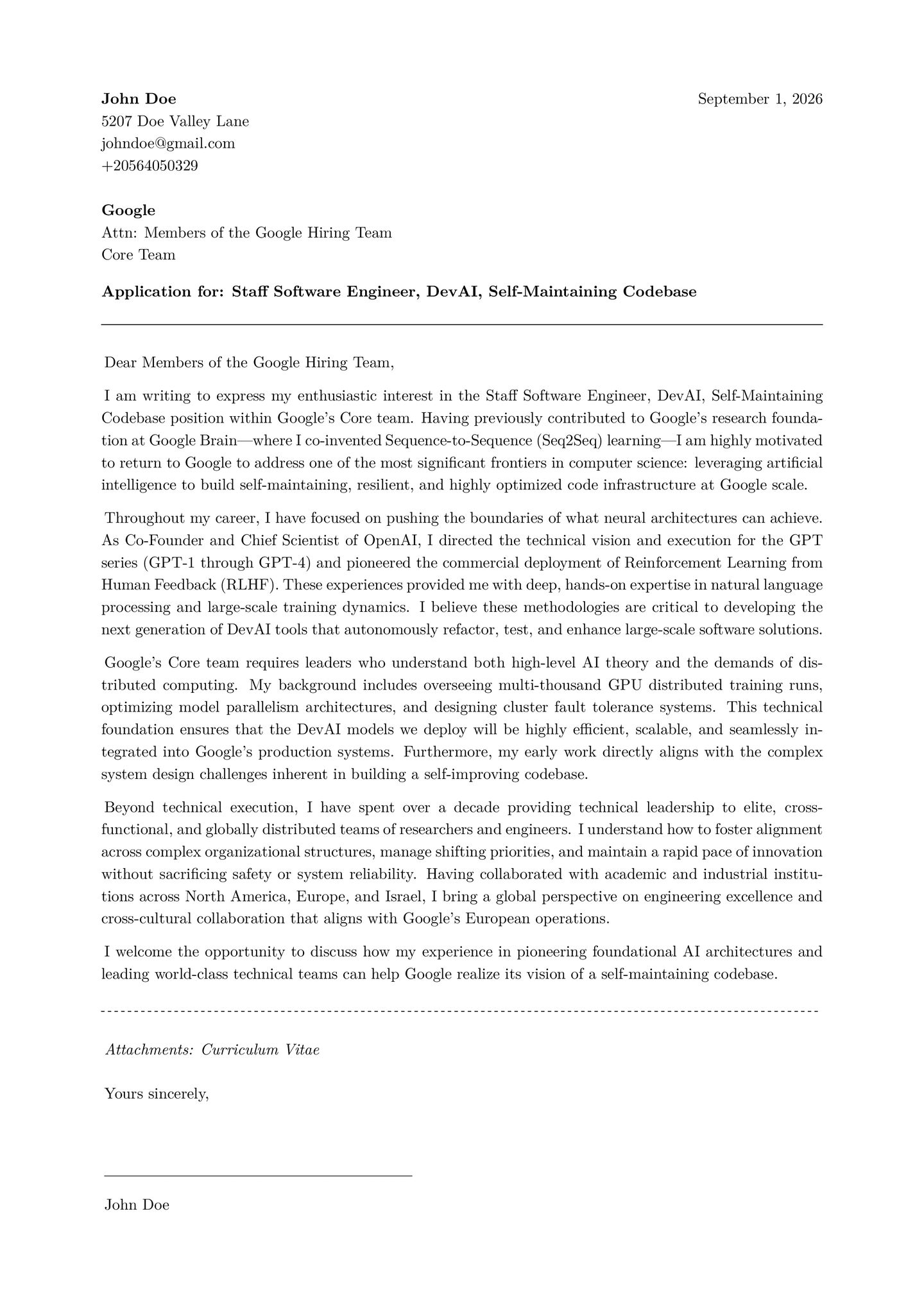Example cover letter in the Modern Professional template