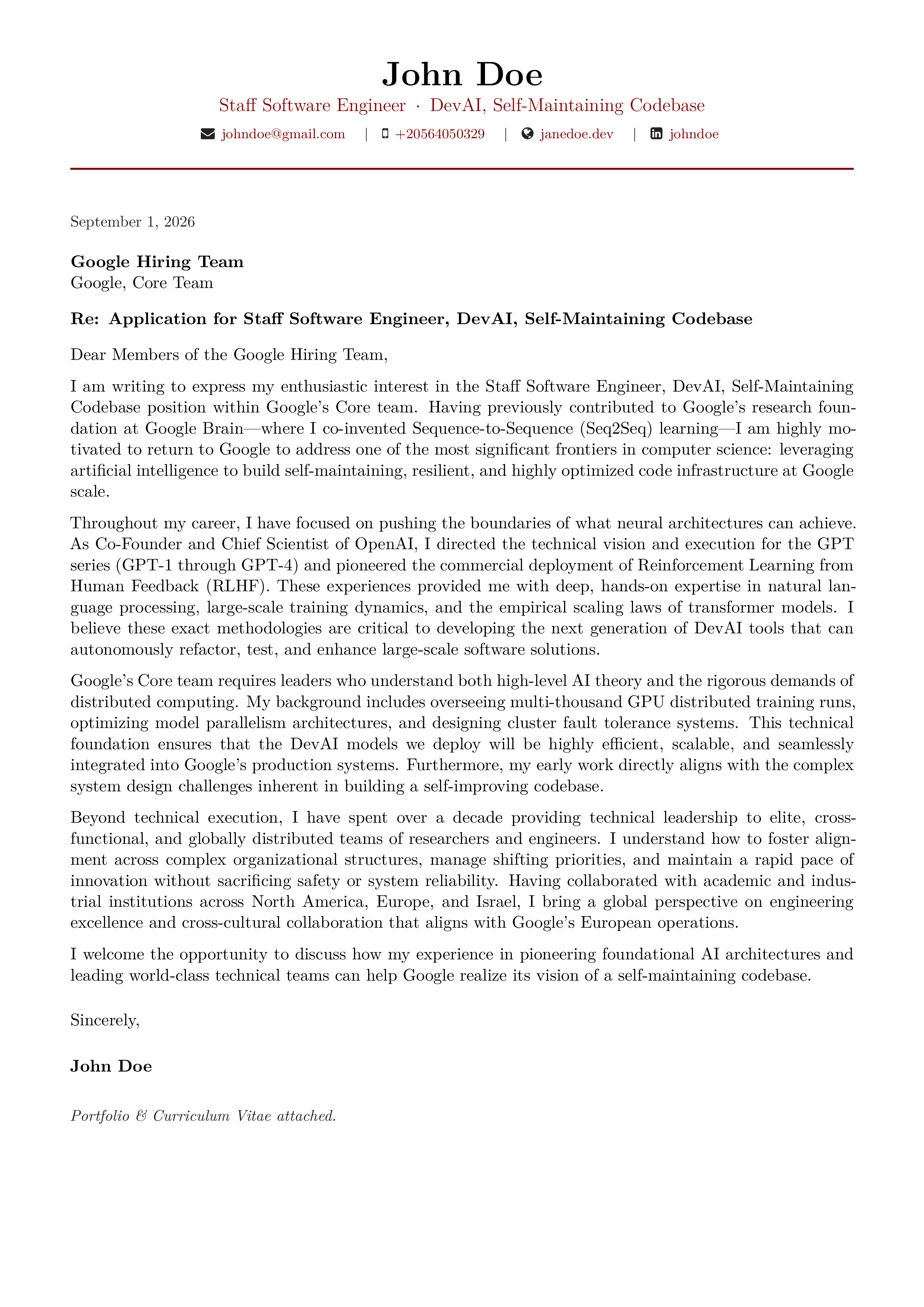 Creative Portfolio cover letter template