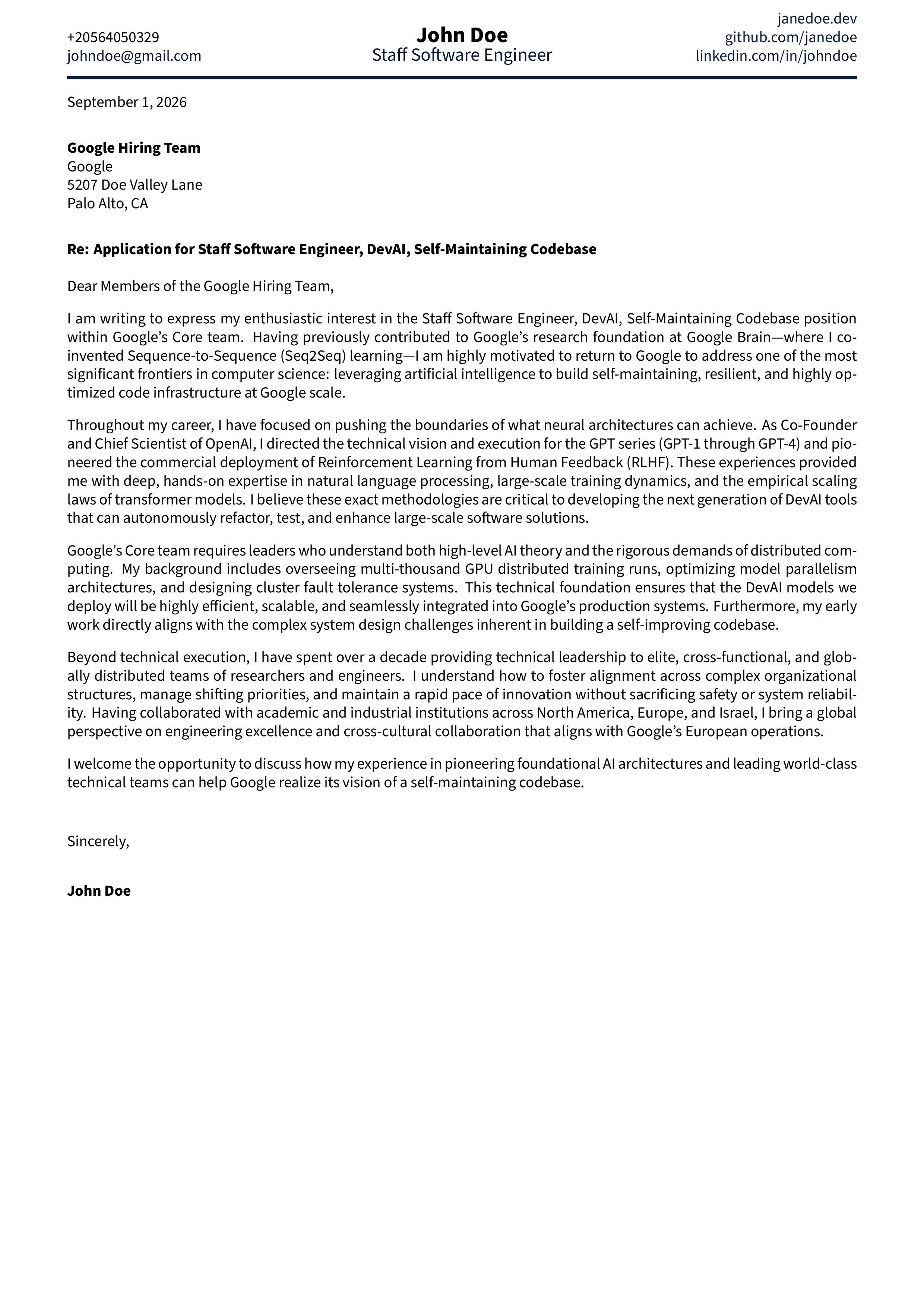 Fresh Graduate cover letter template