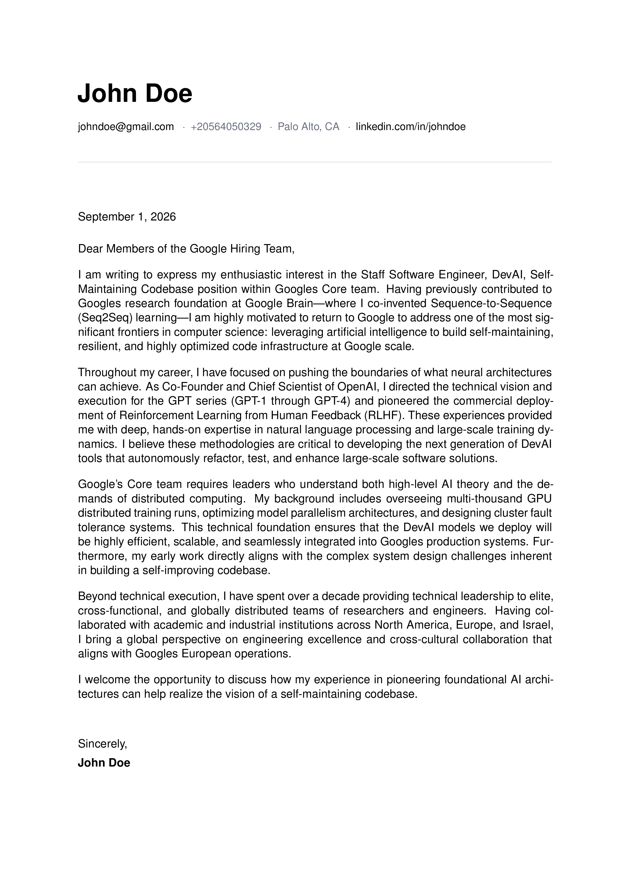 Startup Minimal cover letter template